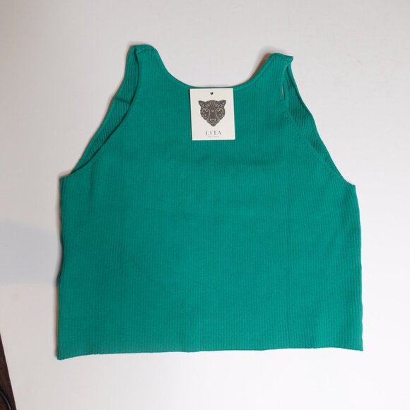 Lita by Ciara True Rib Tank Top Crop REVOLVE Cotton Women size XXL Green - Picture 5 of 6
